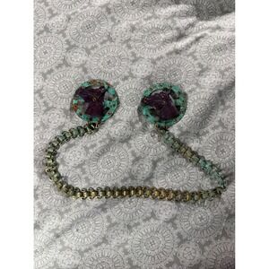 Unique Vintage Horse Head verdigris patina‎ brass brooch with attach chain